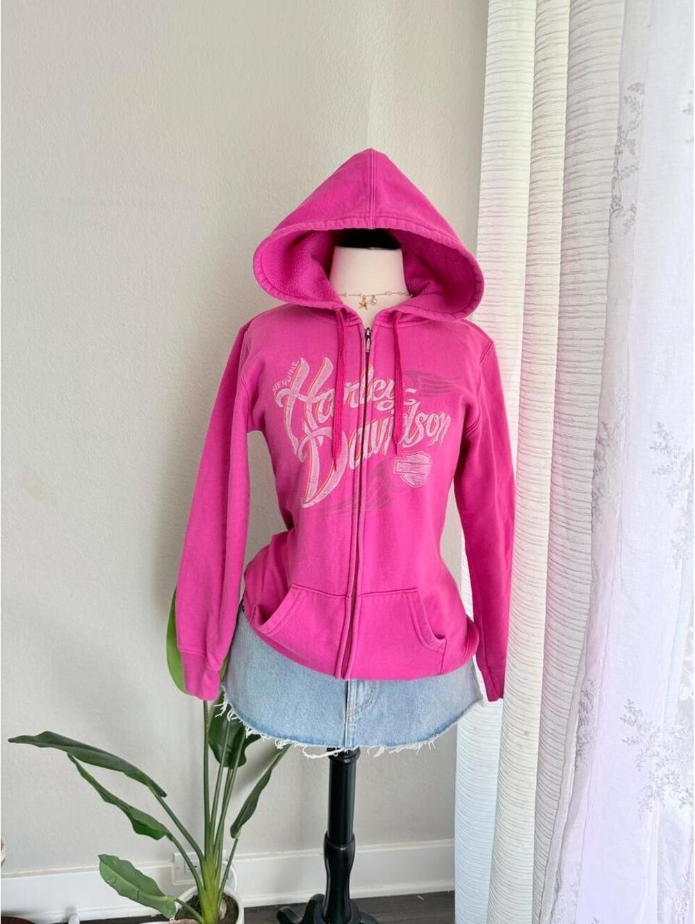 Y2K Harley-Davidson Pink Zip Hoodie